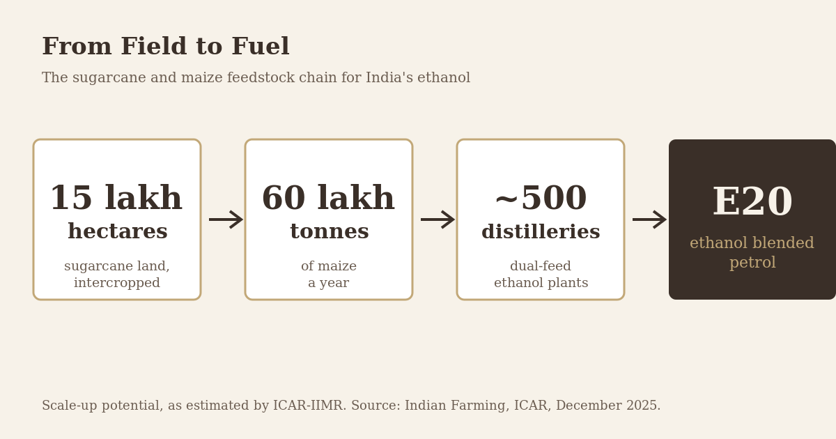 Sugarcane maize intercropping feedstock chain: 15 lakh hectares to 60 lakh tonnes maize to about 500 dual-feed ethanol distilleries to E20, ICAR-IIMR