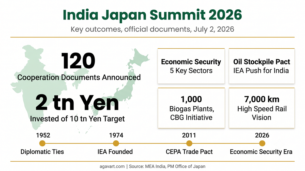 India Japan Summit 2026 Key Outcomes Economic Security Energy Infographic by Agavart