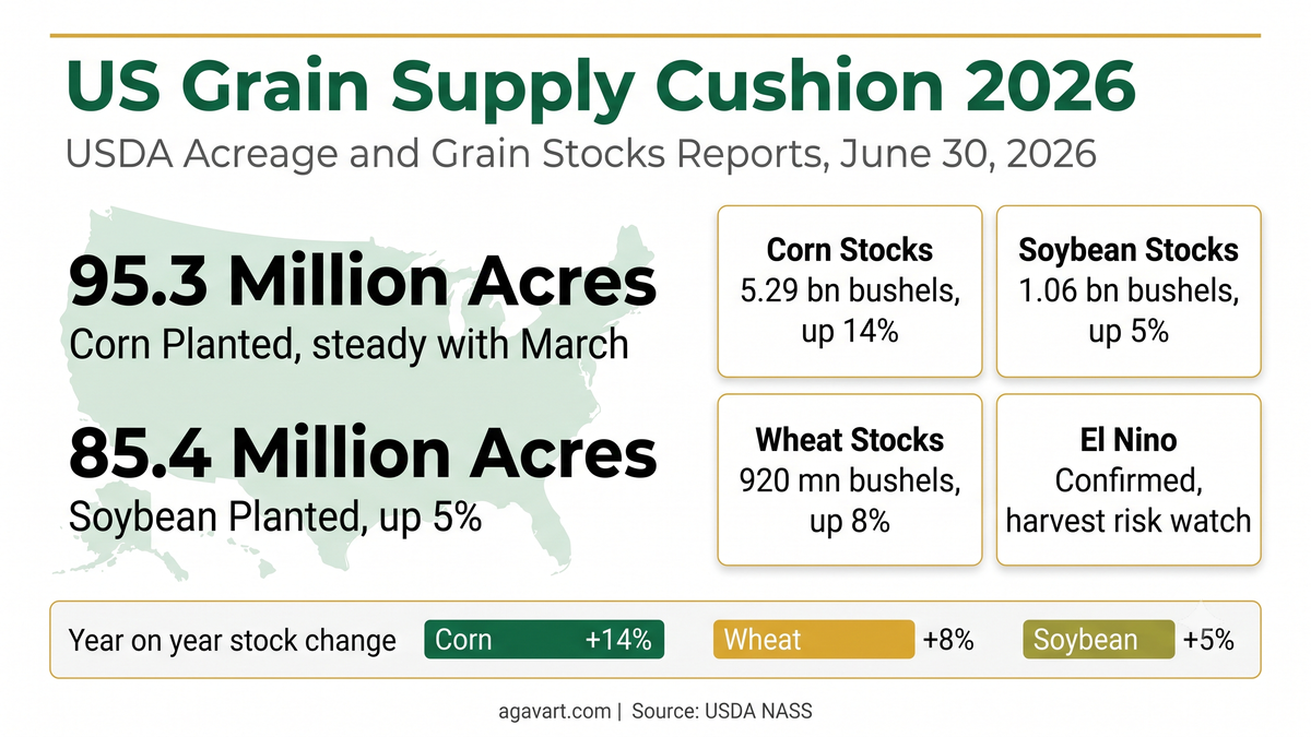 USDA Planted Acreage and Grain Stocks 2026 Supply Cushion Infographic by Agavart
